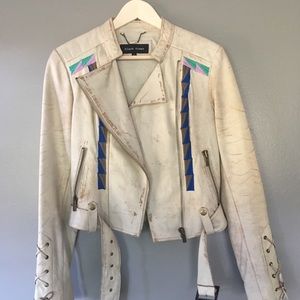 Cream Leather Moto Jacket